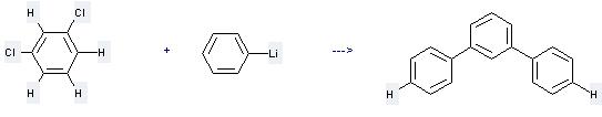 1,3-Dichlorobenzene can react with phenyllithium to get m-Terphenyl.